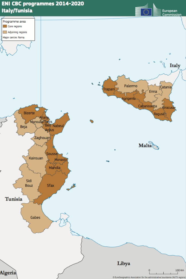 Italy-Tunisia ENI CBC Programme 2014-2020 Map